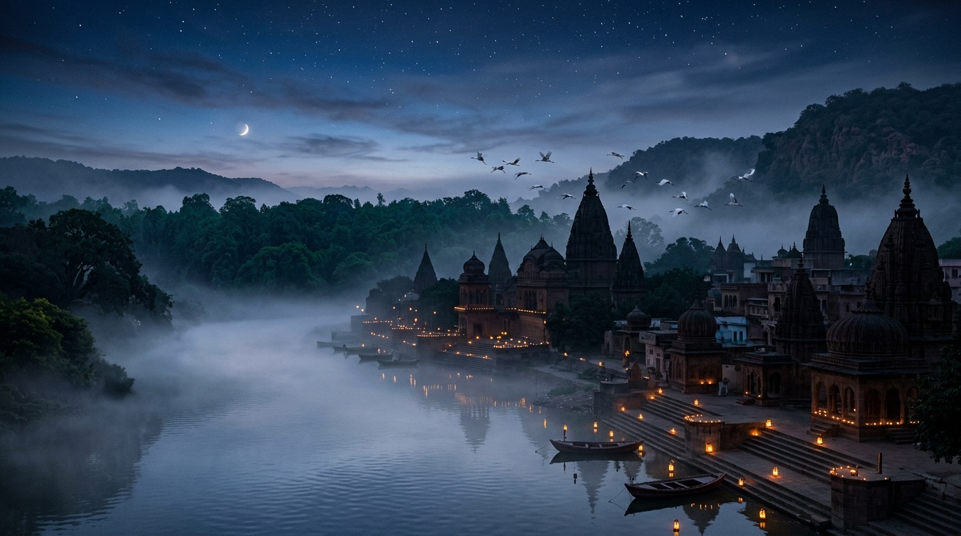 Vrindavan Holy River Landscape Background